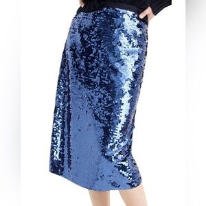 NWOT Splash Knee Length Sequence Pencil Skirt in Midnight Blue - Size 8